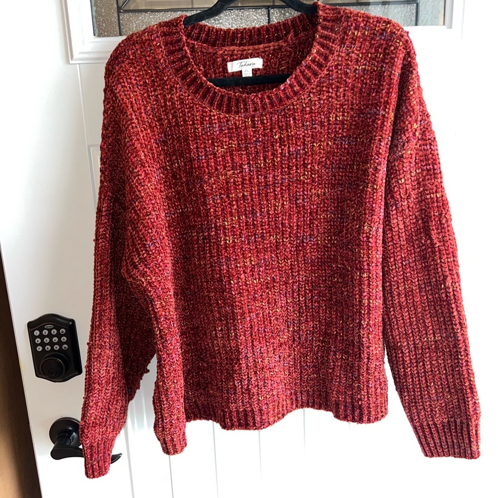 Tamara Red Knit Velvet Sweater Size XLarge